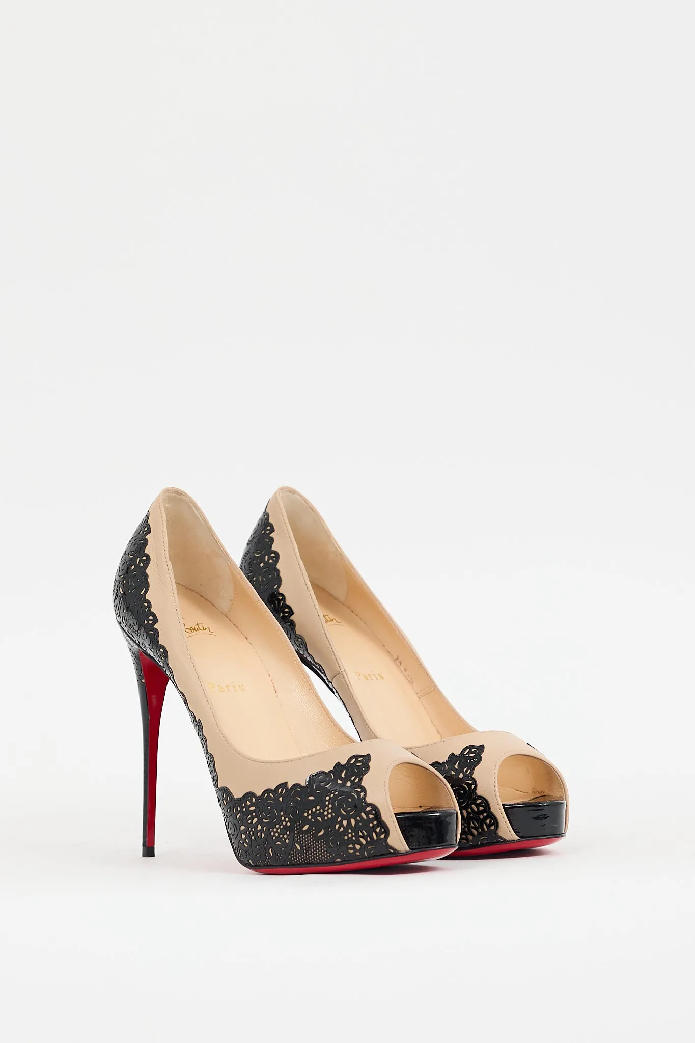 Black & Beige Leather Veramucha Lace Pump