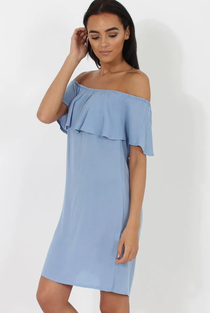 Blue Bardot Frill Dress - Ophelia
