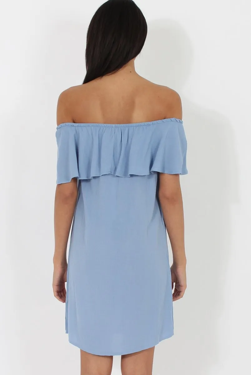 Blue Bardot Frill Dress - Ophelia