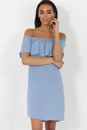 Blue Bardot Frill Dress - Ophelia