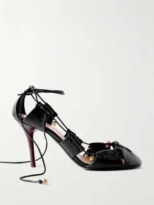 Embellished cutout leather pumps