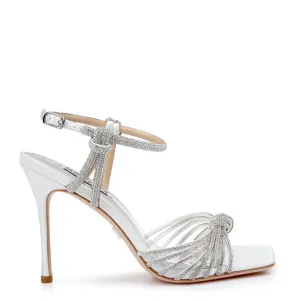 Estella - Strappy Crystal Square Toe Stiletto Heels - Soft White