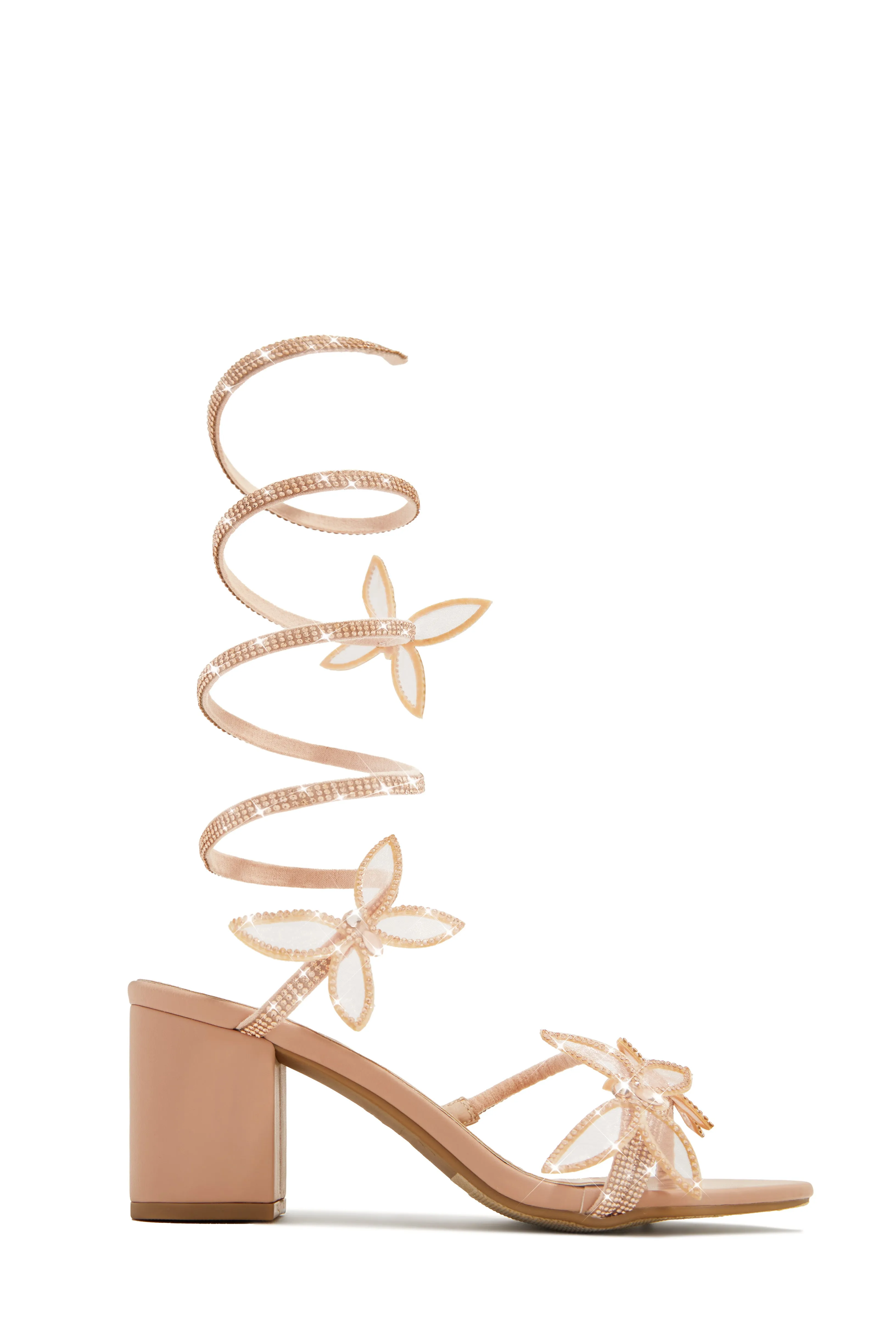 Fantasy Embellished Around The Ankle Coil Block Heels - Gold