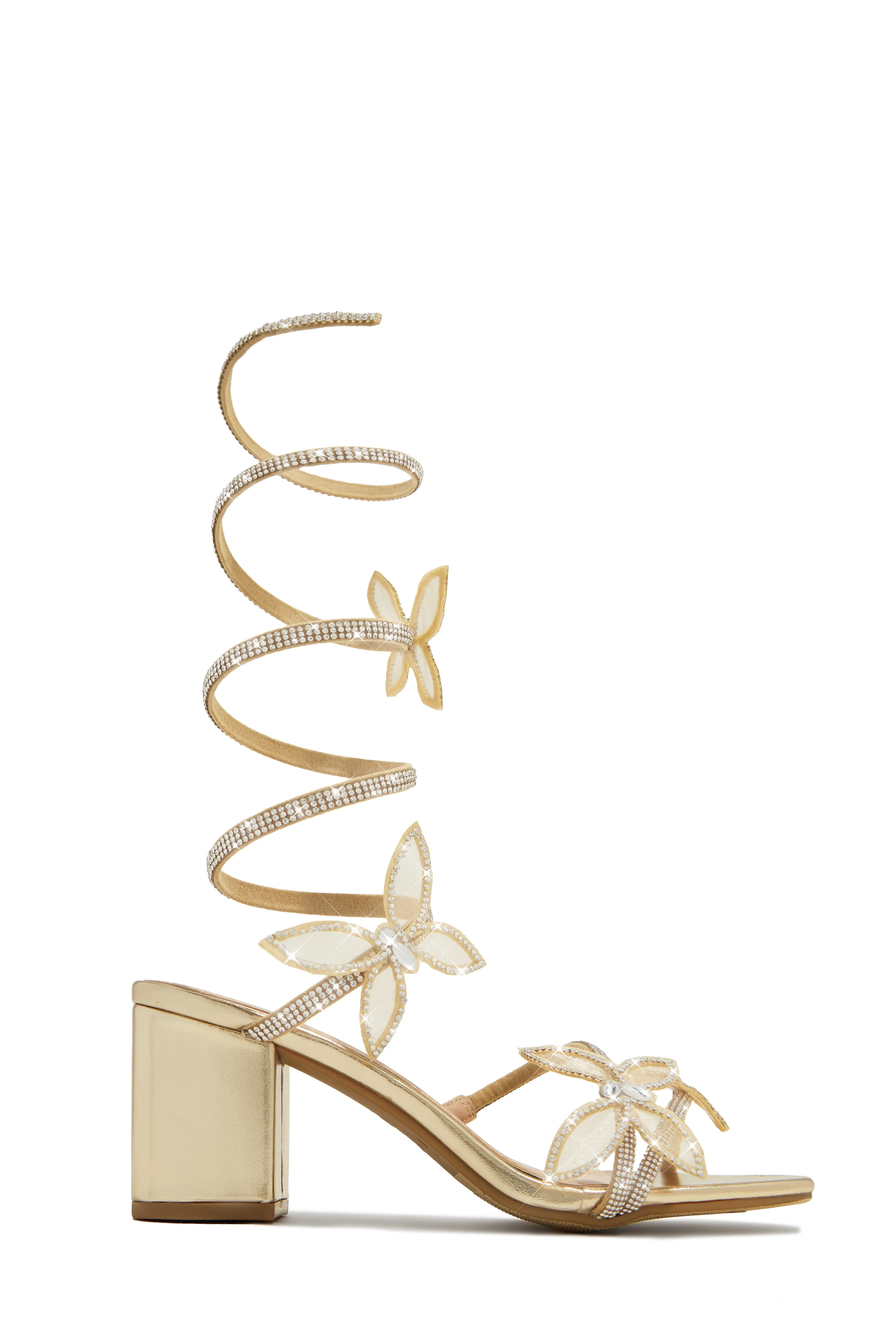 Fantasy Embellished Around The Ankle Coil Block Heels - Gold