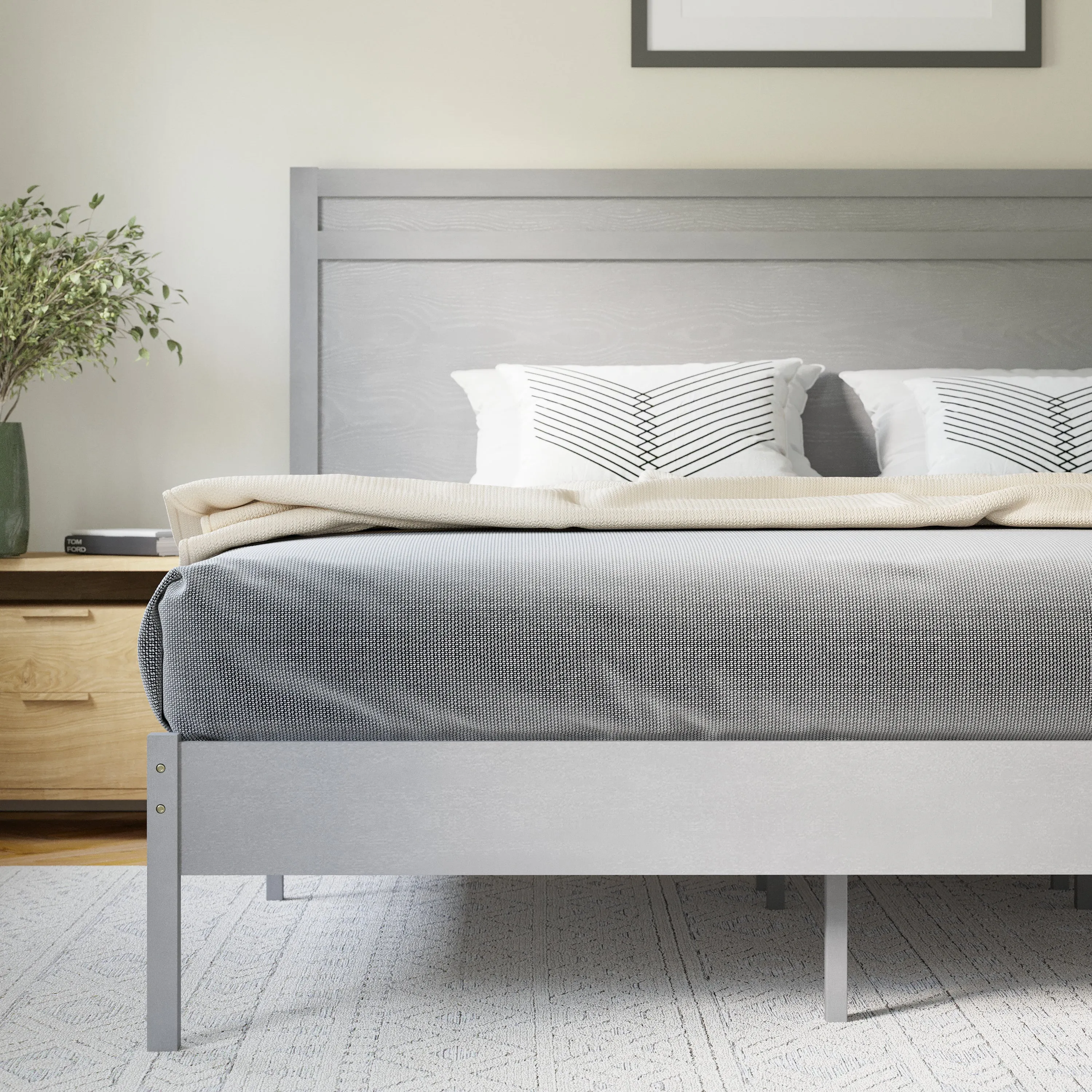 Gray King Wooden Platform Bed MG-09003KB-K-GRYWSH-GG