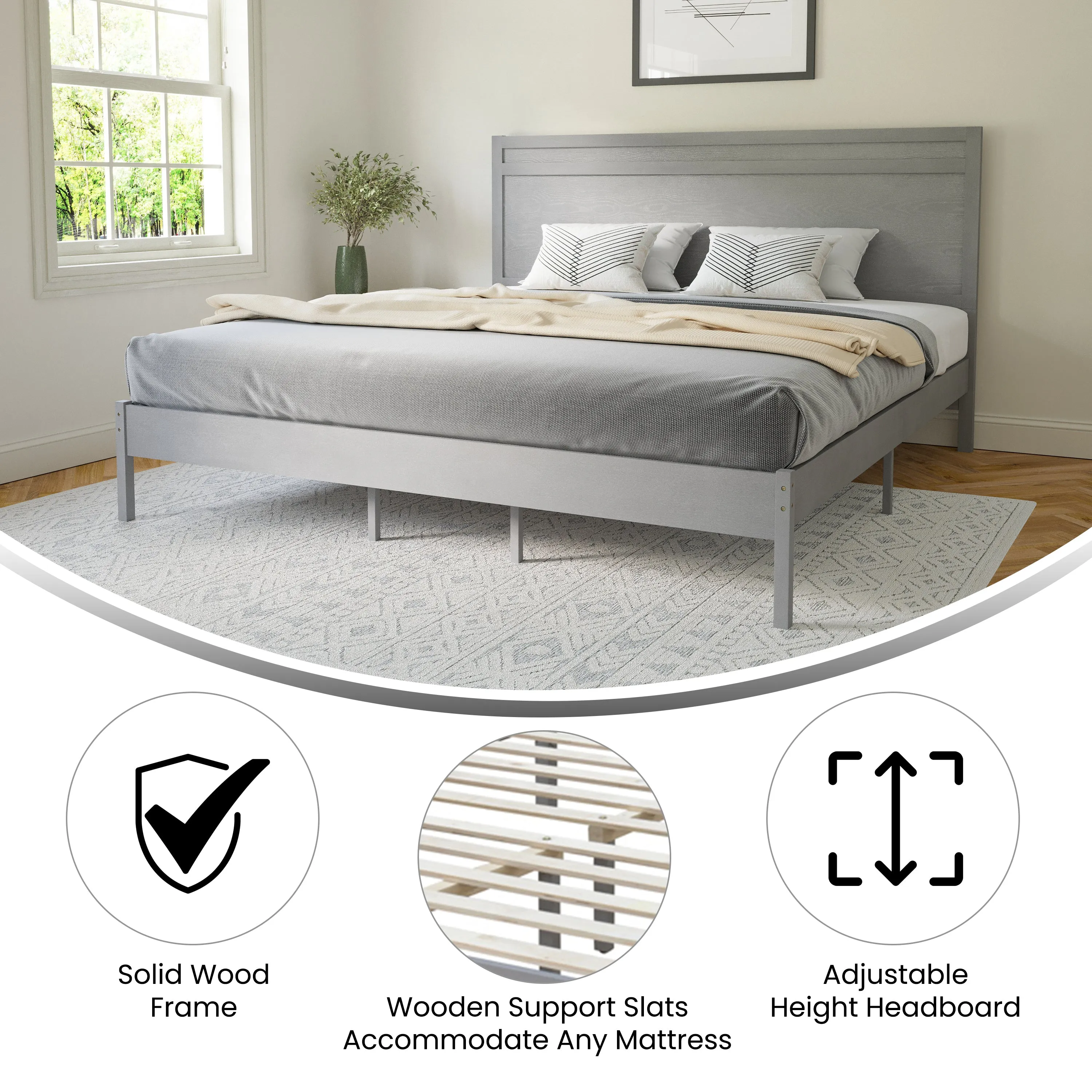 Gray King Wooden Platform Bed MG-09003KB-K-GRYWSH-GG