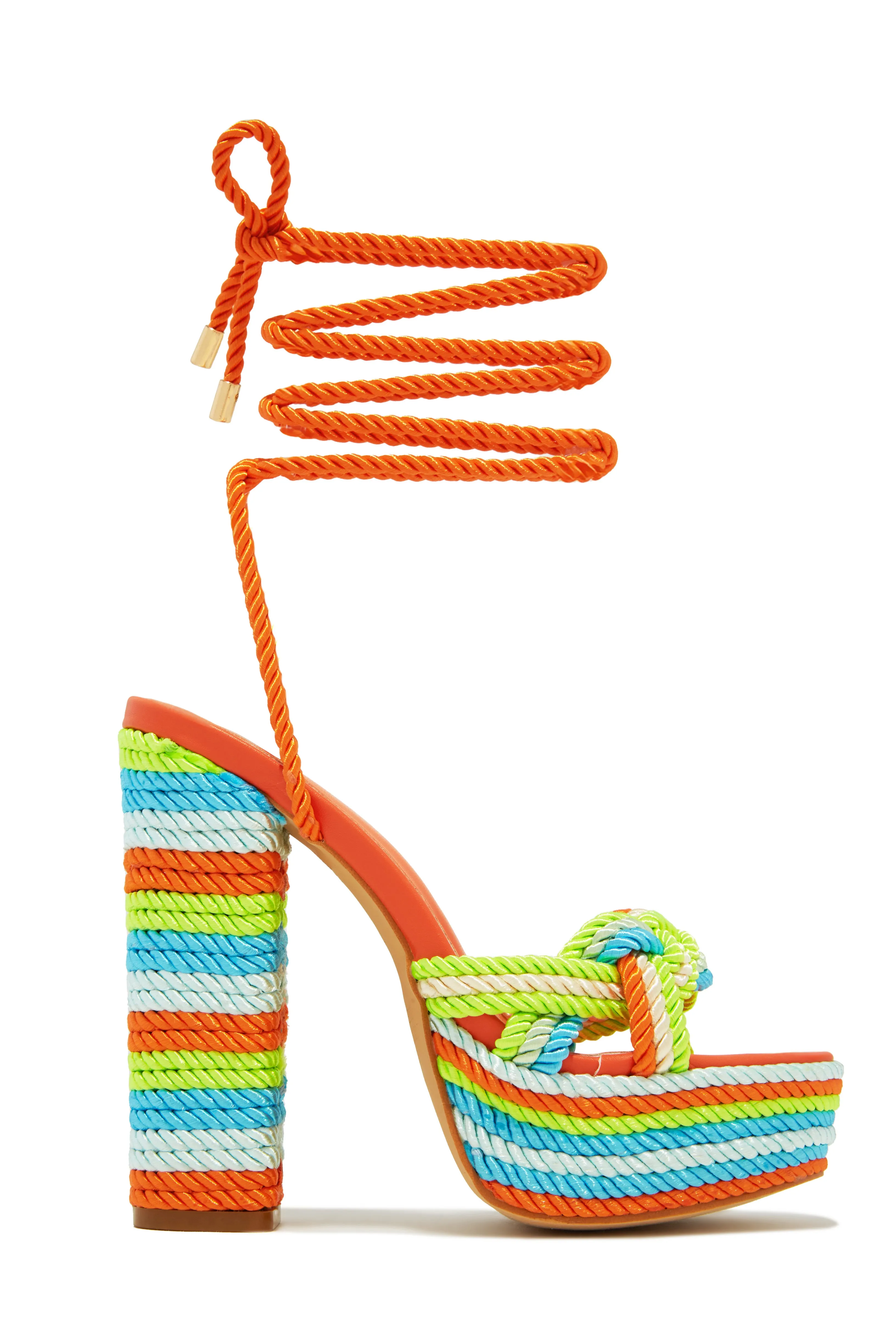 Jadyn Platform Lace Up Block Heels - Multi