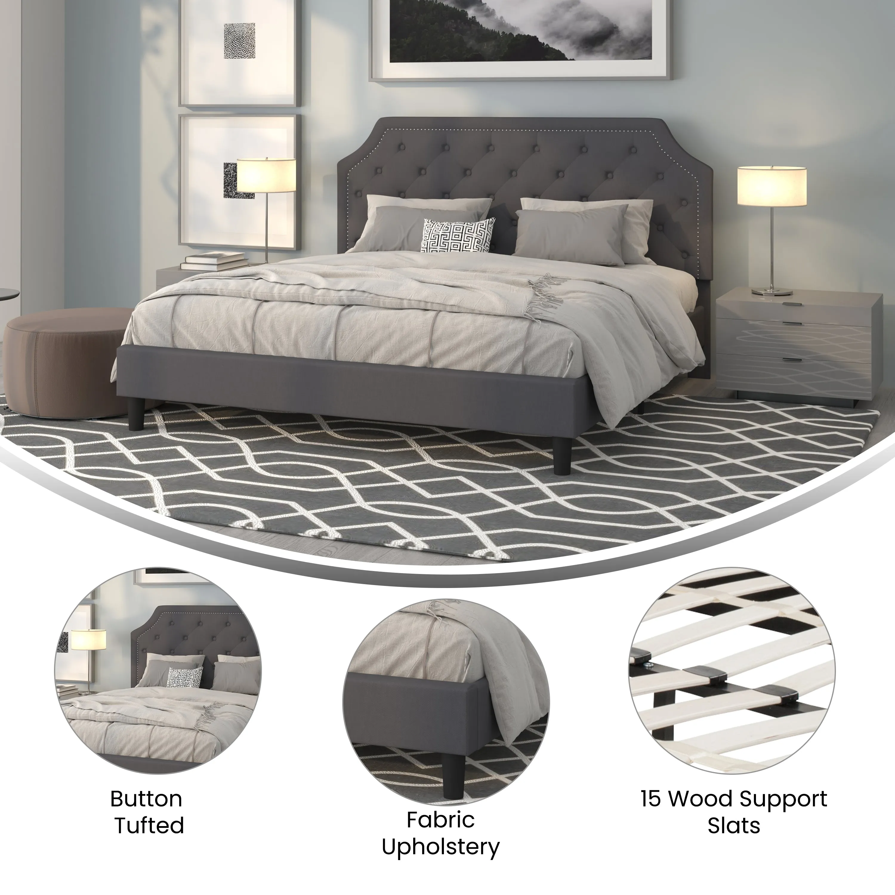 King Platform Bed-Dark Gray SL-BK4-K-DG-GG