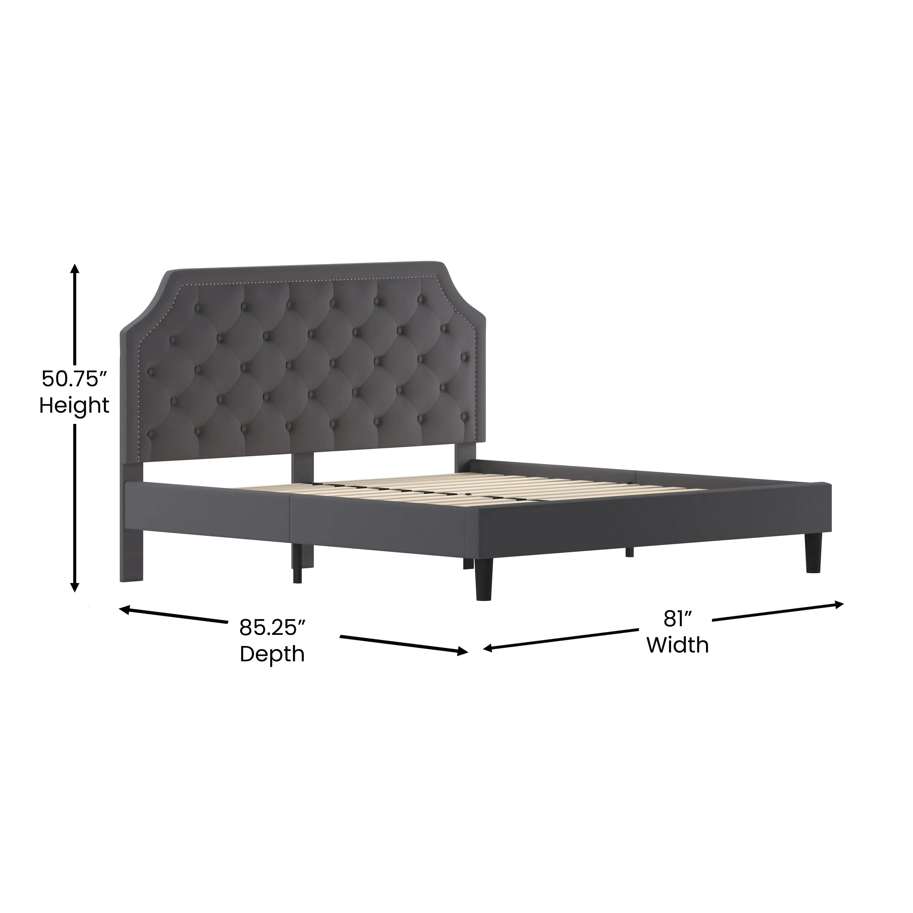 King Platform Bed-Dark Gray SL-BK4-K-DG-GG