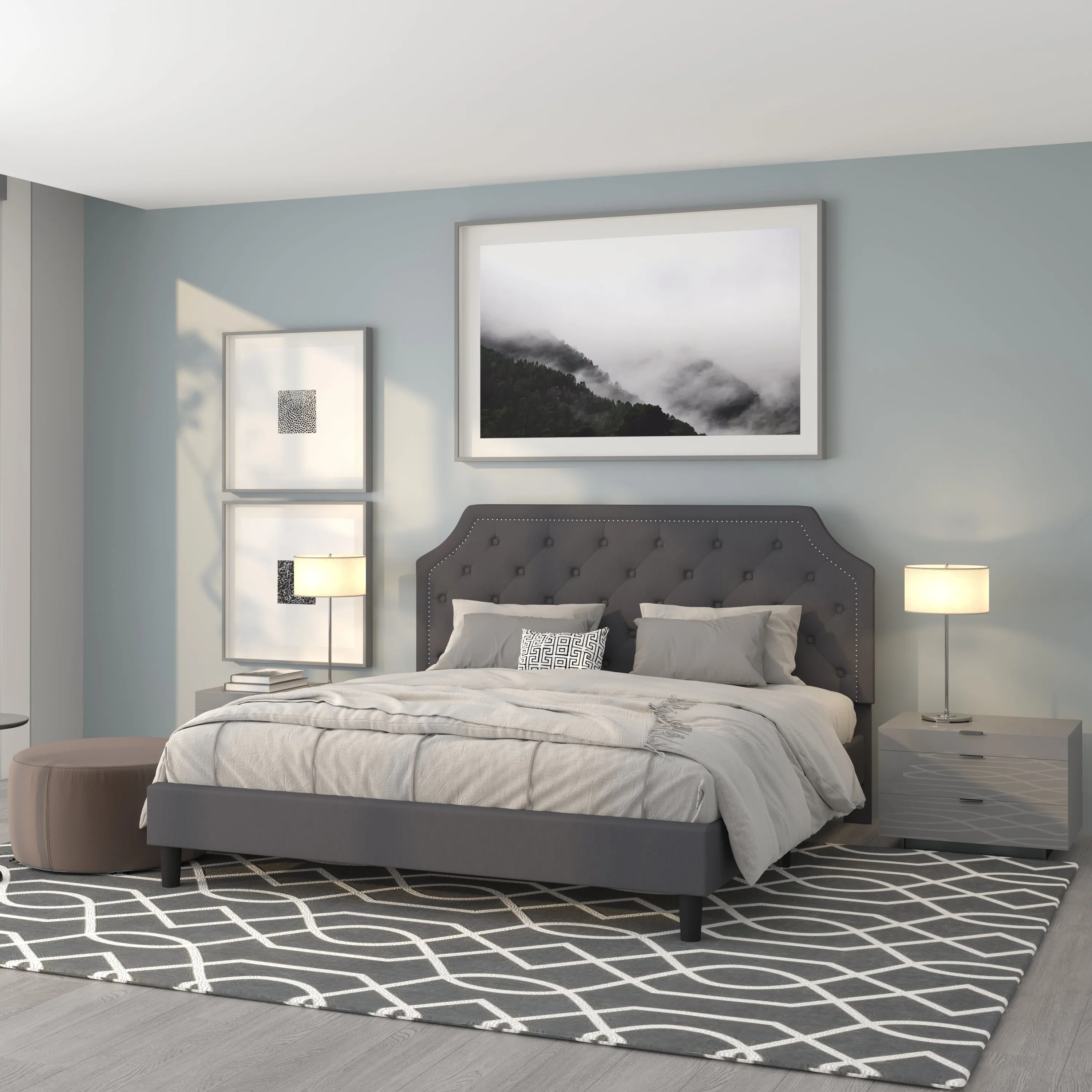 King Platform Bed-Dark Gray SL-BK4-K-DG-GG