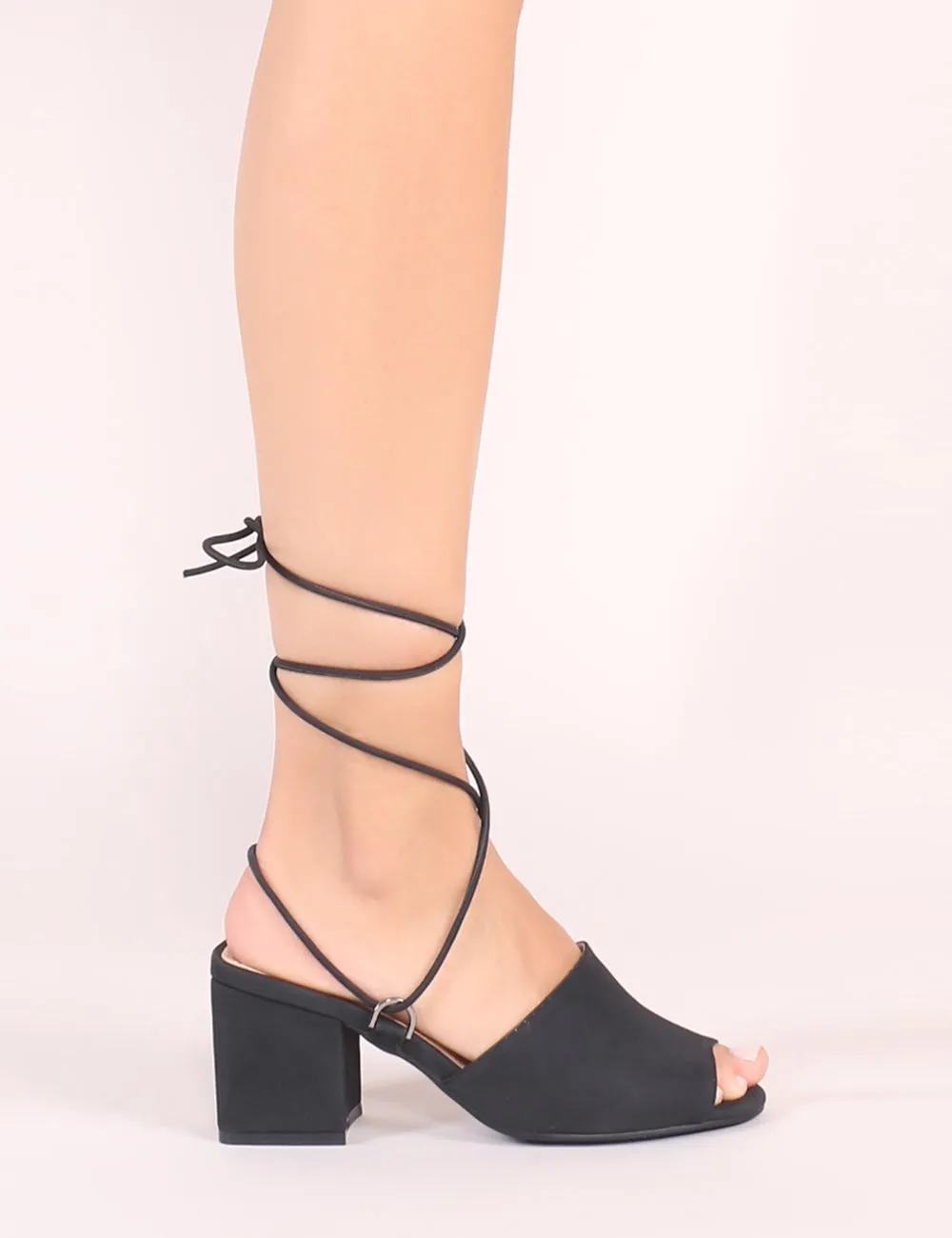 Paddington Lace Up Block Heeled Mules in Black
