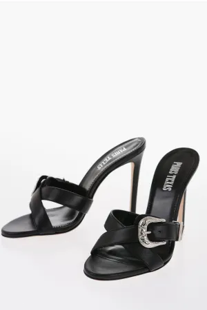 Paris Texas Leather REGINA Mules with Silver-Tone Buckle Heel