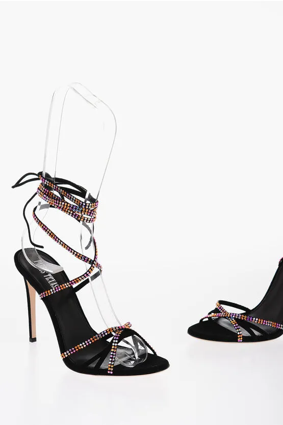 Paris Texas Rhinestoned Suede Lace-Up HOLLY NICOLE Sandals