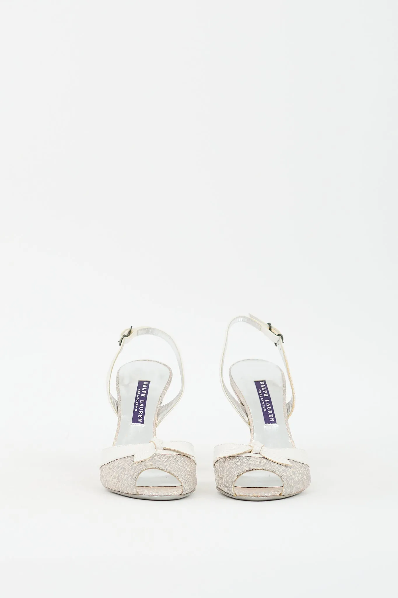 Silver & White Embossed Leather Peep Toe Pump