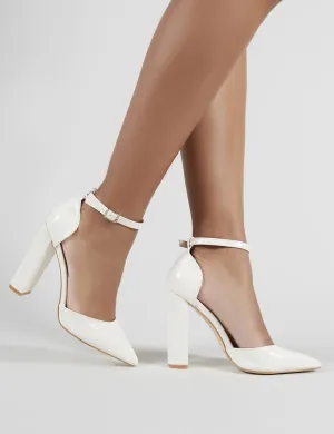 Sofia Pointed Block Heels in White Croc