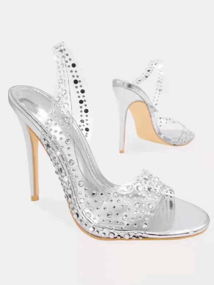 Toleet Clear Rhinestone Stiletto Heels