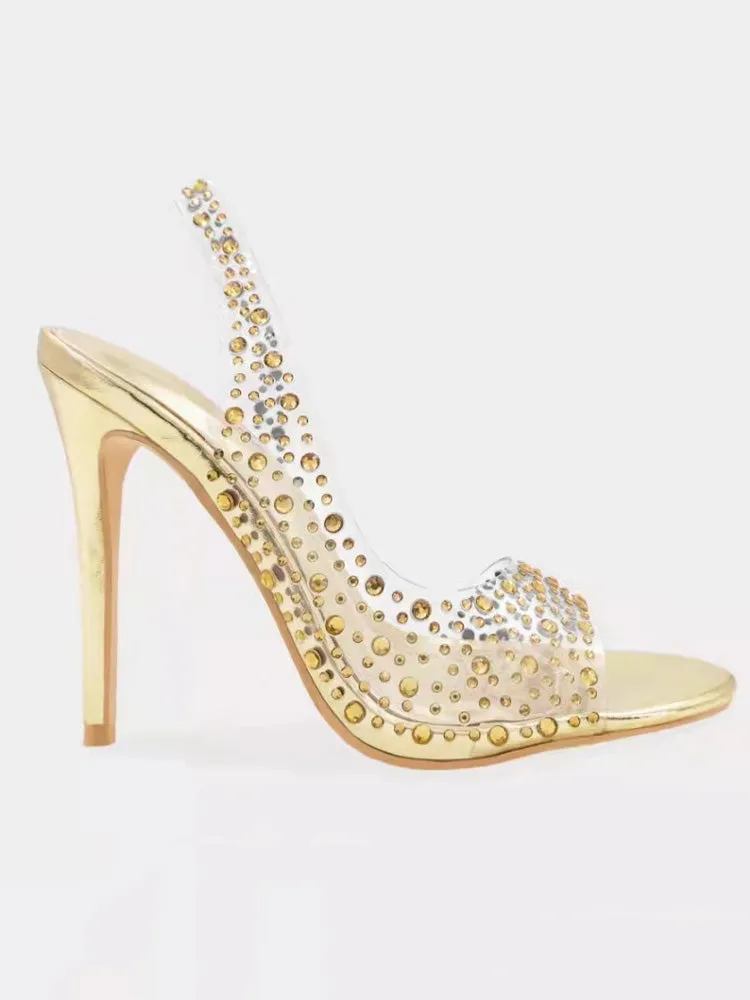 Toleet Clear Rhinestone Stiletto Heels