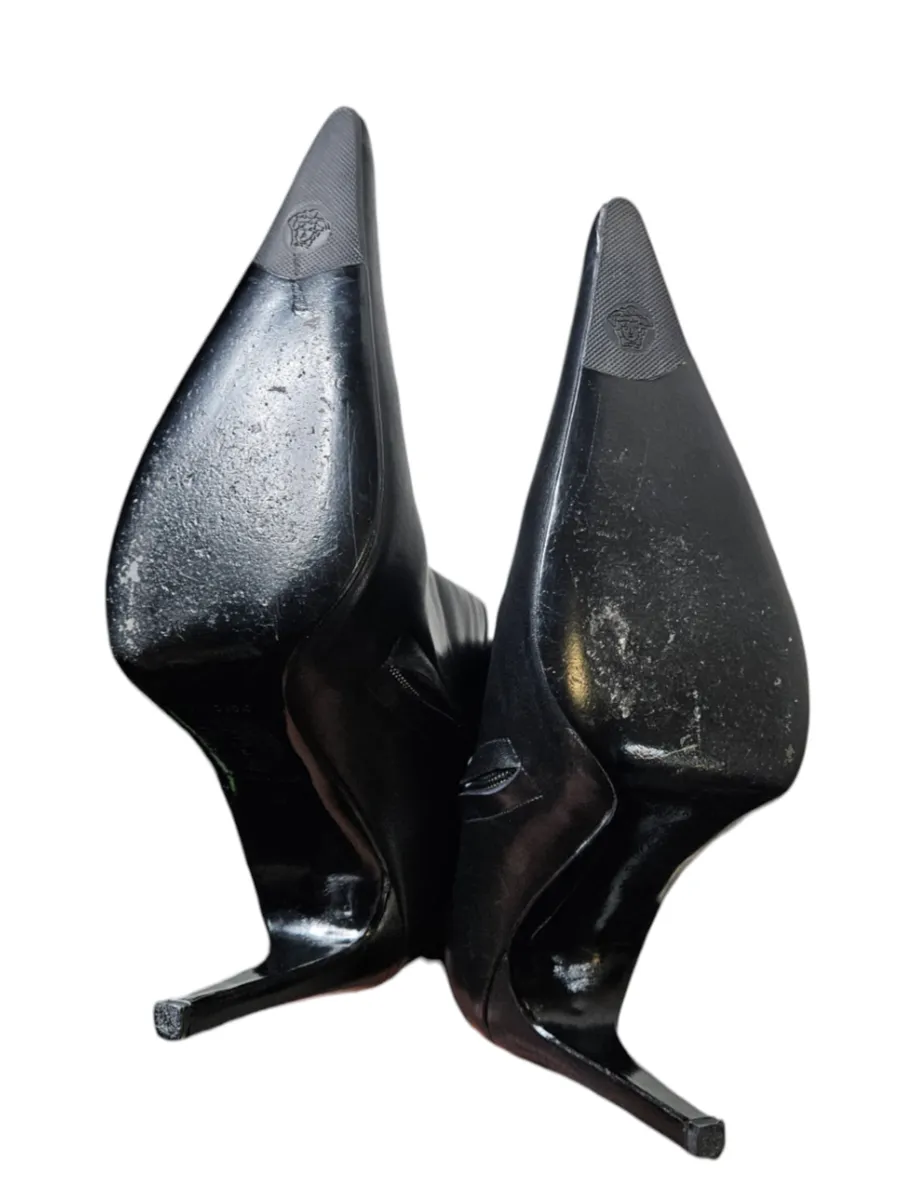 Versace Leather Heeled Boot with Buckle Detail